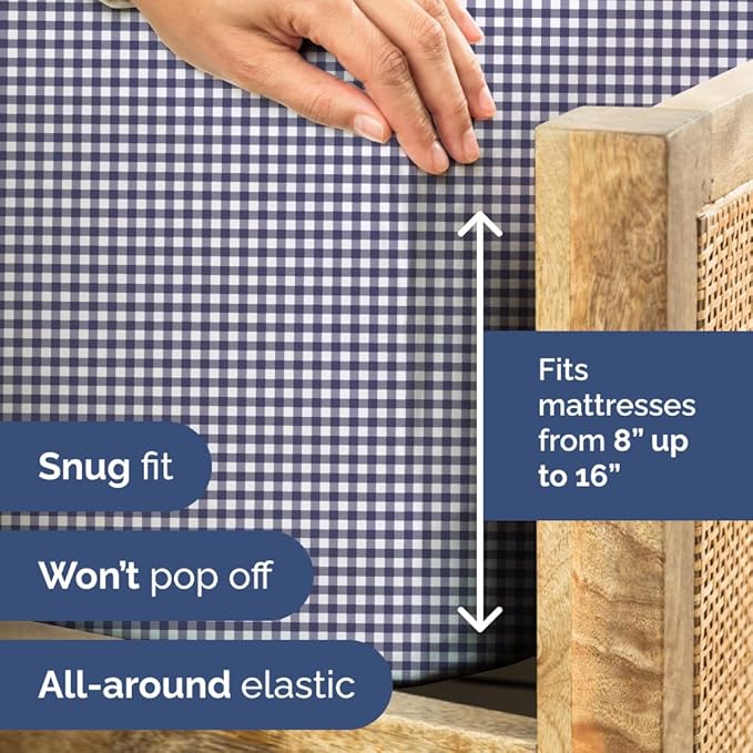 Blue Checkered Sheet Set - 1 Flat & 1 Fitted Sheet & 2 Pillowcases w/ Deep Pockets - Grid, Plaid, Gingham Pattern Bed Set - Comfy, Wrinkle & Fade Resistant - Soft, Breathable and Cooling - Full Size