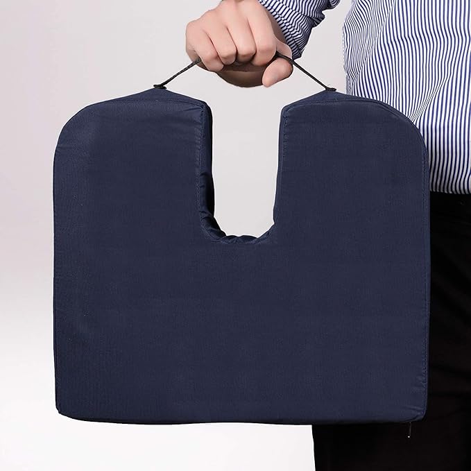 DMI Gradual Slope Seat Cushion for Coccyx, Sciatica and Tailbone Pain Used with Dining Room Chairs, Desk Chairs, Car Seats or Wheelchair Cushions, Machine Washable-Cover, 15 Inch, Navy (Pack of 2)