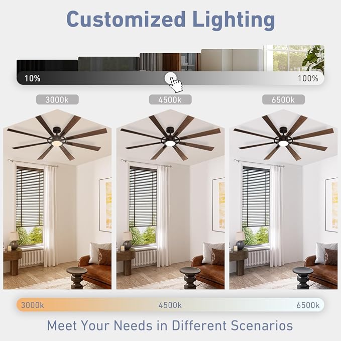 60 Inch Smart Ceiling Fan, Walnut Indoor/Outdoor Ceiling Fans with Lights and Remote, Compatible with Alexa/Google/App, 3CCT Dimmable 6 Speeds Timing for Living Room Bedroom Patio