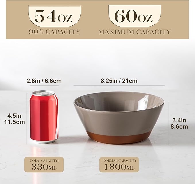 MALACASA Soup Bowls, 60oz Ceramic Ramen Bowls, Bowls Set of 4