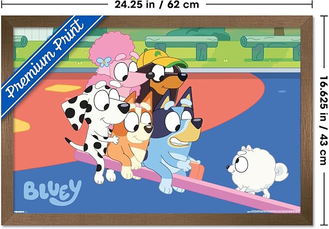 Bluey (2018) - Bluey and Friends See Saw Fun Wall Poster, 22.4L" x 14.7W", Bronze Framed Version