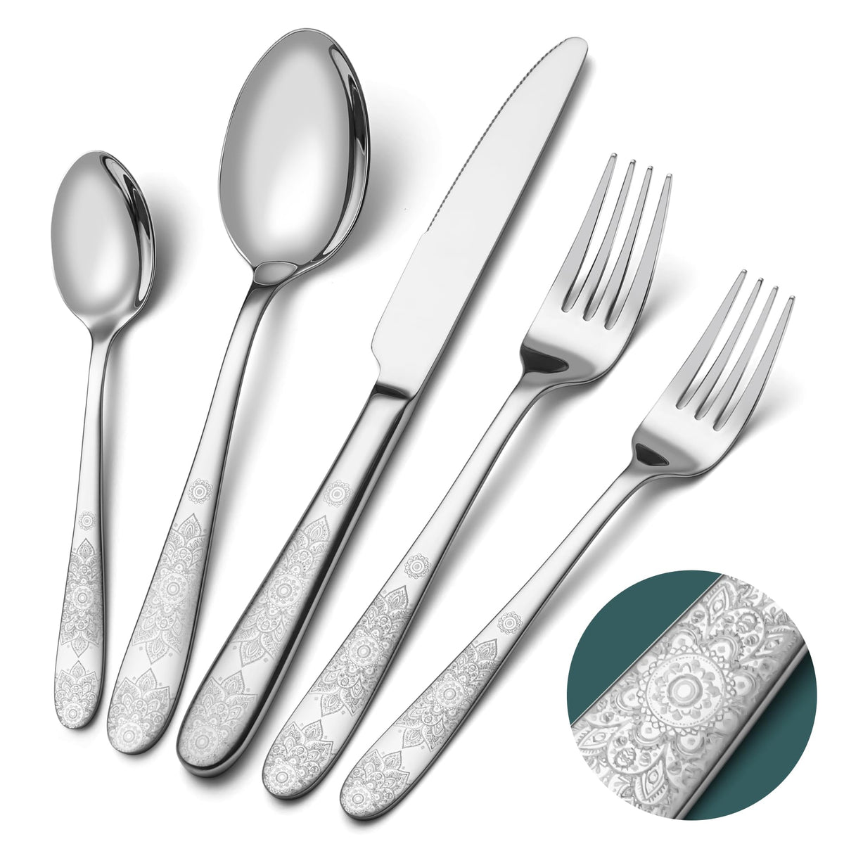 EIUBUIE 40 Piece Silverware Set for 8, Stainless Steel Flatware Set, Cutlery Sets with Mirror Finish, Dishwasher Safe, Modern Kitchen Forks, Spoons, Knives, Eating Utensil Sets