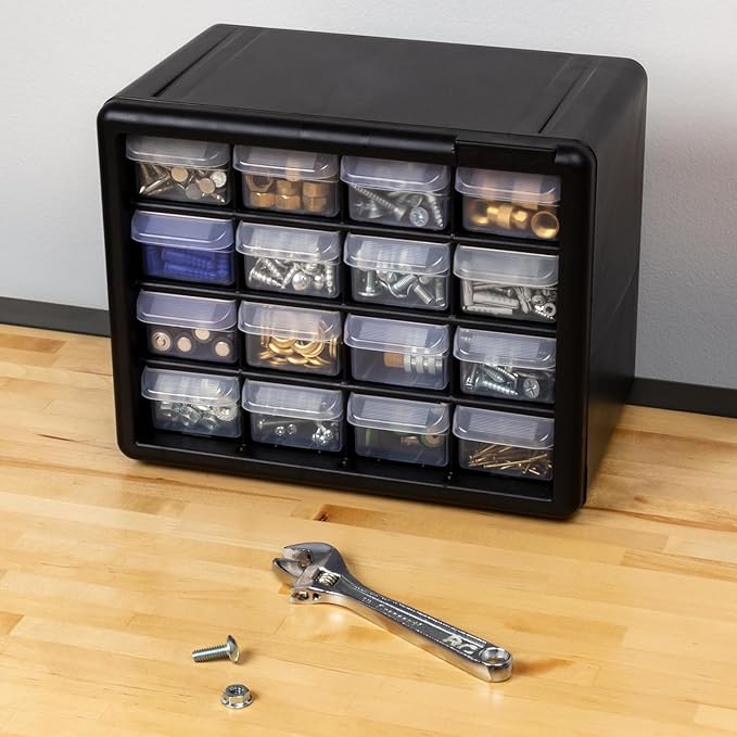 Akro-Mils 16-Drawer Plastic Cabinet for Garage Organization, Beads, Makeup Organizer, Building Bricks Storage, Teacher Toolbox, 10-1/2" W x 6-1/2" D x 8-1/2" H, 10716 Black (Pack of 4)