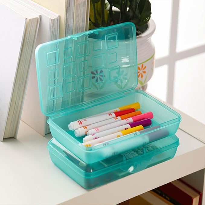 Sterilite Small Translucent Plastic Pencil Box Case with Lid for Office Supplies Pen Holders, Molokai Blue Tint (12 Pack)