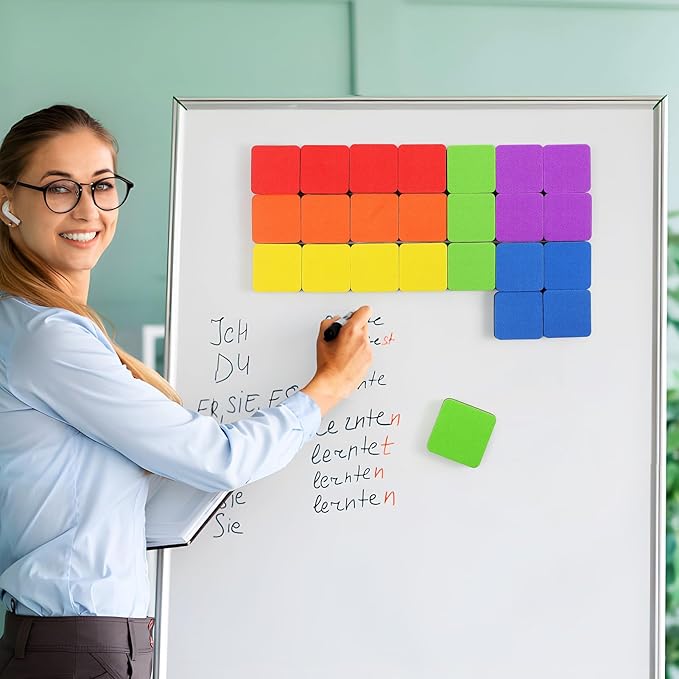 MaxGear Whiteboard Erasers, 36 Pack Magnetic Dry Erase Eraser, Mini Whiteboard Cleaning Pads for Classroom, Chalkboard Wiper Teacher Supplies for School, Office, Home, 6 Rainbow Color Set, 2 x 2 Inch