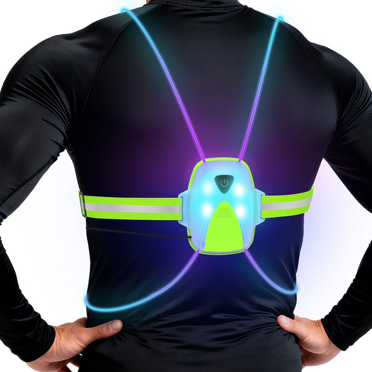 LED Reflective Running Vest Lights for Runners, Running Lights with Front Light, Safety USB Rechargeable Reflective Night Lights For Men/Women Running Walking Cycling, Three Light Modes with 7 Colors