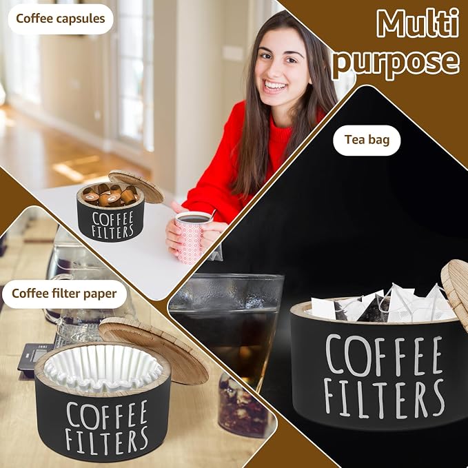 Coffee Filter Holder, Wooden Large Capacity Rustic Coffee Filter Storage Case