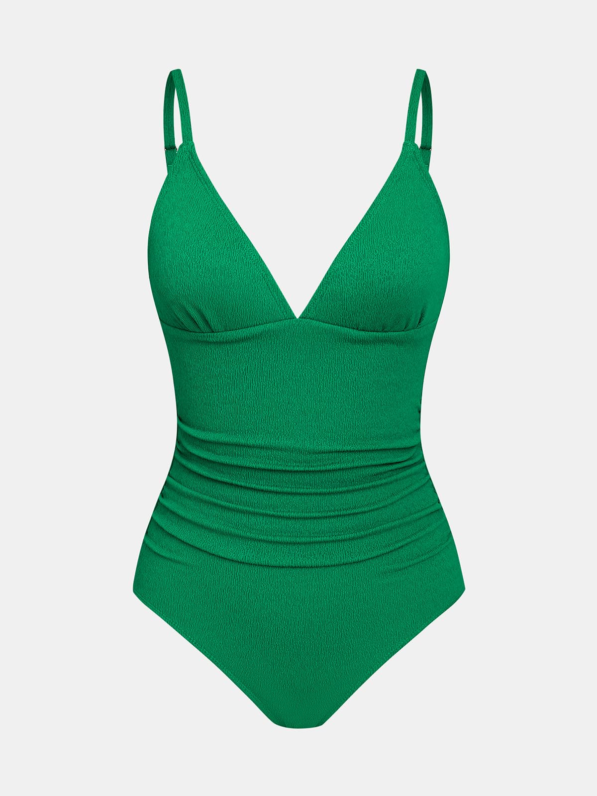 CUPSHE Women's One Piece Swimsuit Bathing Suit V Neck Ruched Adjustable Straps Spaghetti, XL Jade Green