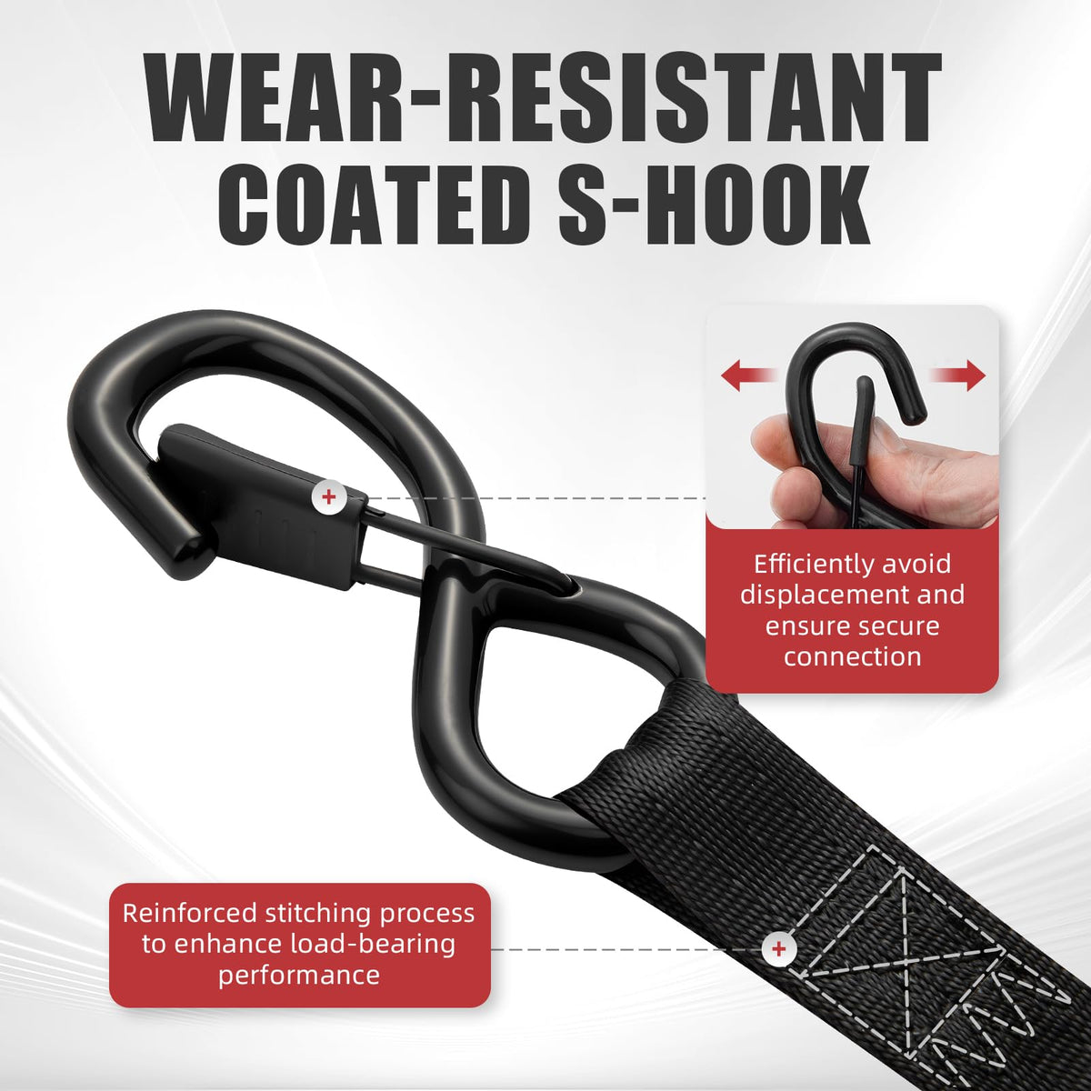 Heavy Duty Retractable Ratchet Tie-Down Straps 1800 lbs, 1in × 10ft Auto Retract Tie Downs with Zinc S-Hooks, Cargo Straps for Trucks, Trailers, Roof Racks & Moving, 2 Pack, Black