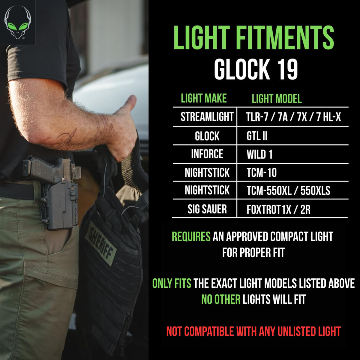 Alien Gear Rapid Force Level 2 Holster – Glock 19/19X/19 MOS/23 (Gen 1–4)/44/45/45 MOS – Right Hand – Compact Light – Locking Belt Slide – Optic Compatible – Made in USA