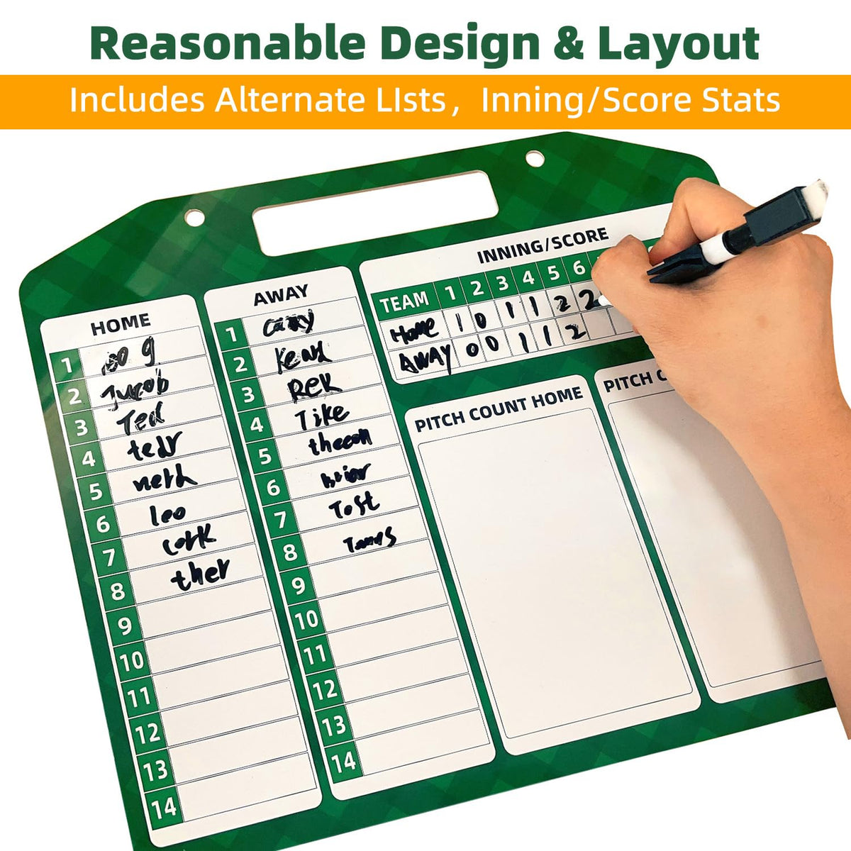 QCBF Magnetic Baseball Lineup Board, Baseball Lineup Cards Baseball Lineup Board for Dugout Baseball Accessories 30 Sheets Lineup Cards Baseball Clipboard