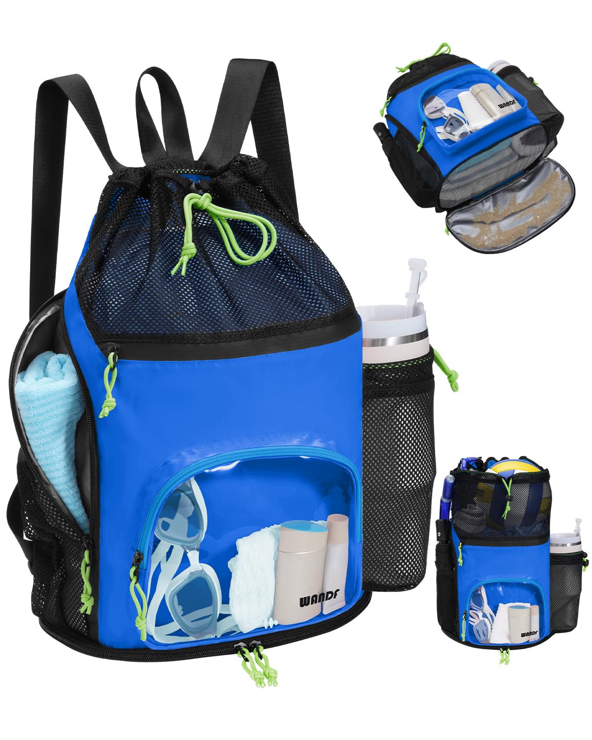 WANDF Swim Bag with Wet Pockets, Mesh Beach Backpack for Pool and Gym
