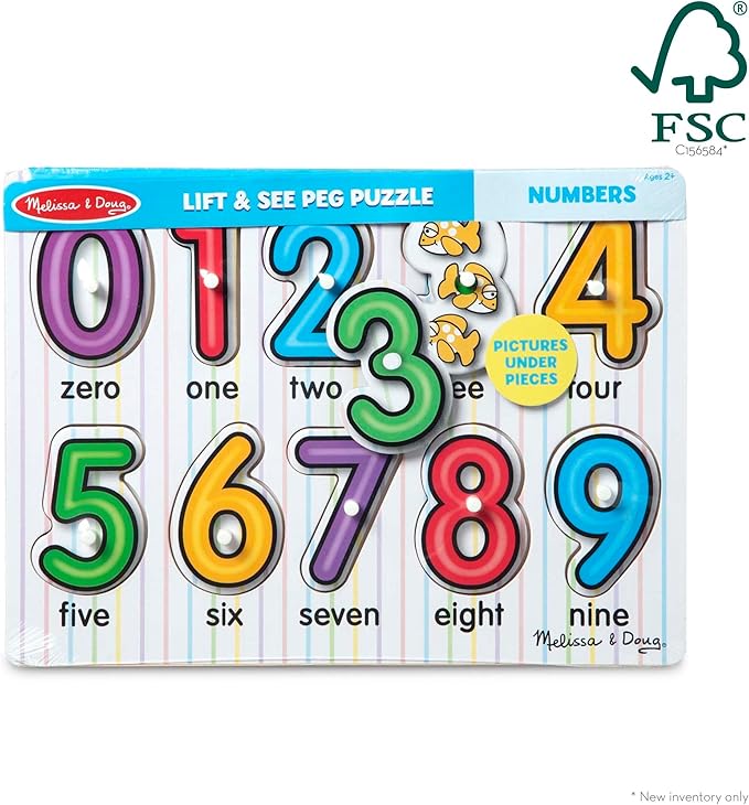 Melissa & Doug Lift & See Numbers Wooden Peg Puzzle - 10 Pieces - FSC Certified