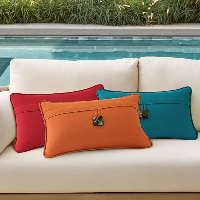 Outdoor Sunbrella Decorative Pillows with Coconut Button Pack of 4, 20" x 12" Outdoor Pillow Set for Couch Bed Throw Patio Sofa, Spectrum Peacock