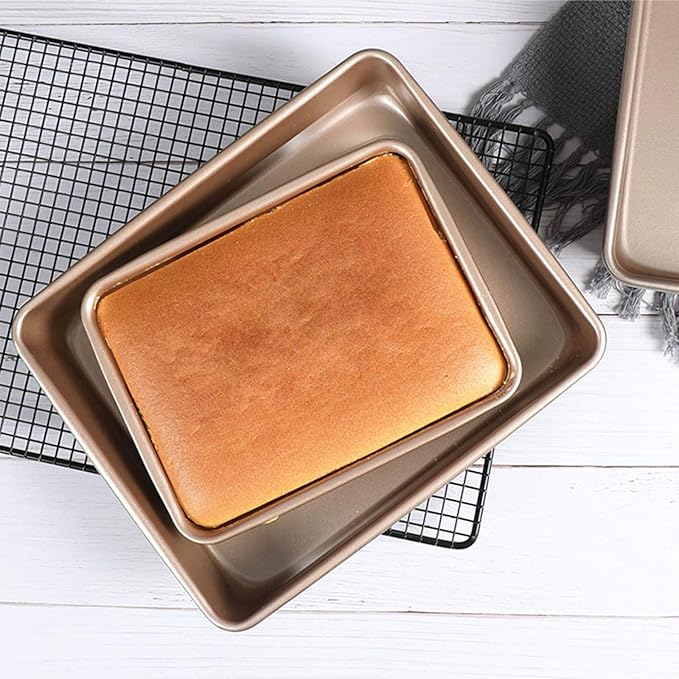JOHO BAKING Deep Baking Pans Set Nonstick,Rectangle Cake Pan,Stackable Bakeware Set of 3,Oven Trays for Baking,Gold(9''/11''/13'')