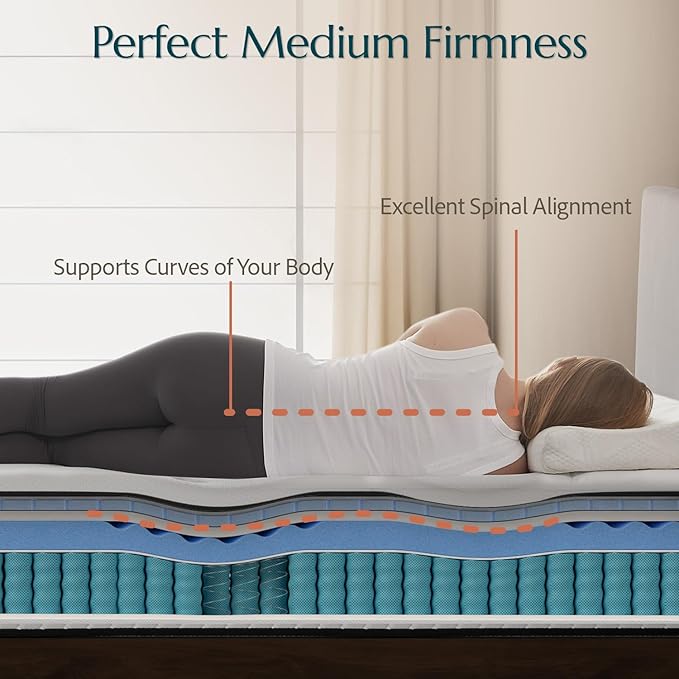 Full Size Mattress 12 Inch Deluxe Hybrid Mattresses Without Fiberglass, Medium Firm with Cooling Gel Memory Foam and Pocket Coil for Pressure Relief, Motion Isolation, Edge Support, CertiPUR-US