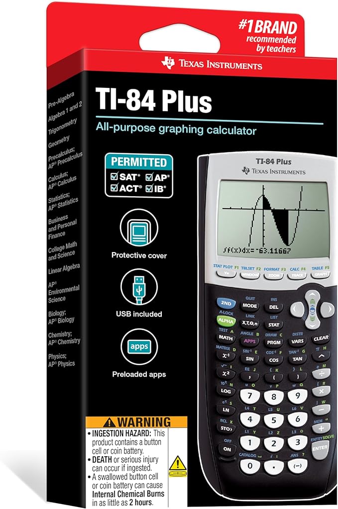 Texas Instruments TI-84 Plus Graphics Calculator, Black 320 x 240 pixels (2.8" diagonal)