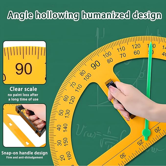 Magnetic Teaching Ruler Set with Multi-Functional Geometry Tools Durable ABS Plastic for Whiteboard Classroom Projects Student Teacher Math Supplies (Yellow 3pcs)