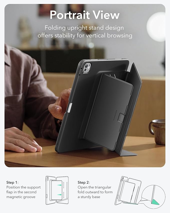 ESR for iPad Pro 11 Inch Case (M5/M4) 2025/2024, Vertical Stand Cover, Multi Stand Angles, Ultra-Stable Case with Pencil Holder, Flip Series, Black