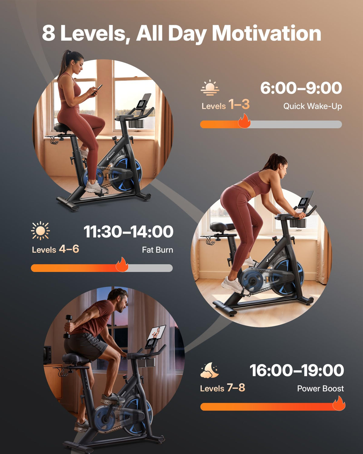 Merach Magnetic Exercise Bike, Low Noise Stationary Bike for Home with Comfortable Seat Cushion, Spinning Bike with 330 lb Weight Capacity, Exclusive App, Tablet Mount and Fitness Courses