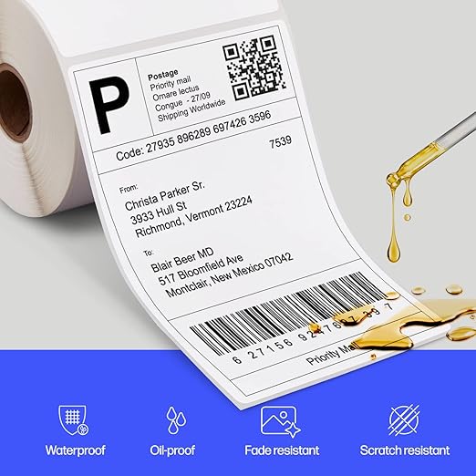 HP 4'' x 6'' Direct Thermal Shipping Labels, 2 Rolls 250 Sheets per Roll, Multipurpose Thermal Labels for Personal or Business Use, Compatible with HP and Other Thermal Label Printers, White