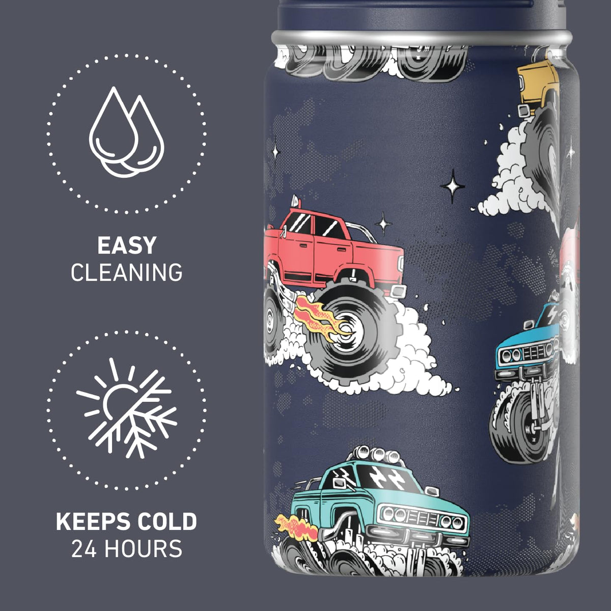 Hydrapeak Mini 14oz Fun Sticker Print Water Bottle with Straw Lid, Stainless Steel Double Wall Insulated, Leak-Proof and Spill-Proof, Playful Daisy Fuchsia