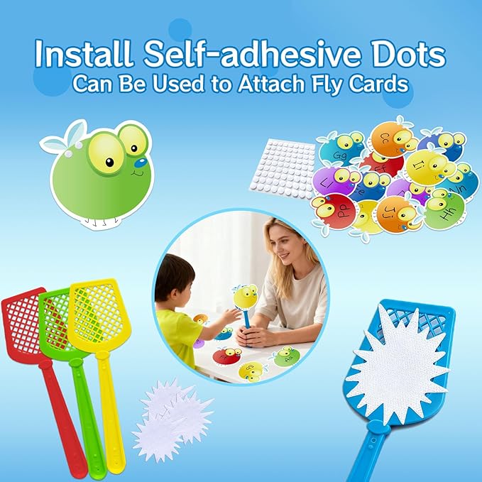 28 Fly Cards,4 Fly Swatter, Fly Swatting Games, Sight Words Games, Math Game for Kids, Blank Cards,Erasable, Card 4 Inch