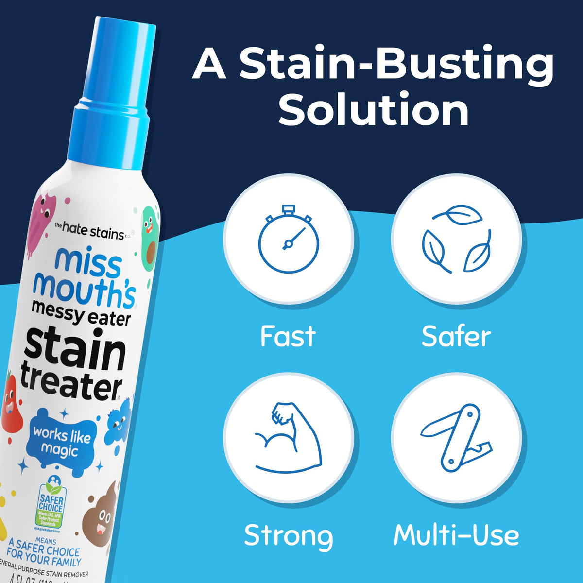 Miss Mouth's Messy Eater Stain Treater Spray - 4oz Stain Remover - Newborn & Baby Essentials - No Dry Cleaning Food, Grease, Coffee Off Laundry, Underwear, Fabric