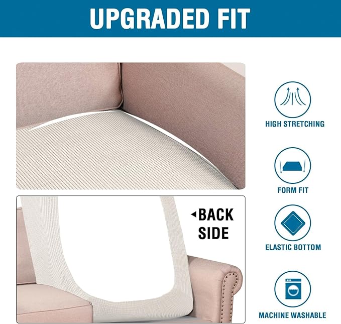 H.VERSAILTEX Super Stretch Individual Chaise Cover Sectional Couch Covers for L Shaped Sofa Both Left/Right Featuring Thick Jacquard Textured Twill Fabric (1 Piece Chaise Cover Large, Cream)