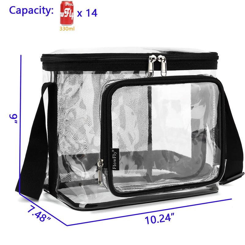 FlowFly Insulated Reusable Lunch Bag Adult Large Lunch Box for Women and Men with Adjustable Shoulder Strap,Front Zipper Pocket and Dual Large Mesh Side Pockets, Clear
