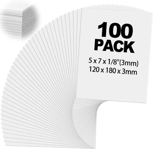 Frienda 100 Pack Foam Boards 1/8 Inch Thickness Foam Poster Boards Core Backing Board for Projects Presentation Board for School Crafts Office Art Projects (5x7x0.125 Inches,White)