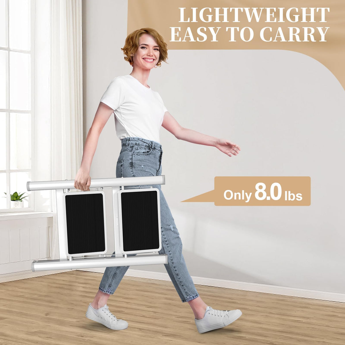 HBTower Step Ladder, Step Ladder Folding Step Stool, Portable Sturdy Steel Stool for Adults with Anti-Slip Wide Pedals Home Outdoor Kitchen, White