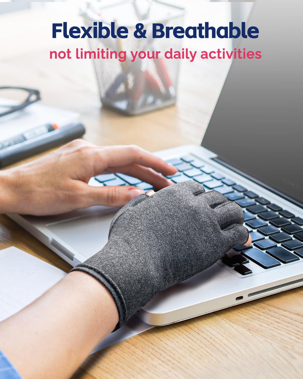 FEATOL Compression Arthritis Glove with Wrist Brace, Comfortable Fingerless Carpal Tunnel Hand Gloves for Women Night Support, Pain Relief for Rheumatoid Arthritis, Work, Typing - Right Hand, Large