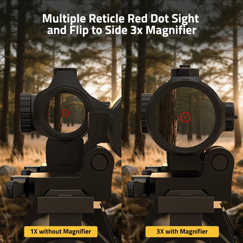 CVLIFE Multi Reticle Auto-Brightness Red Dot and 3X Magnifier Combo,25MM Large Lens Motion Awake Red Dot Sight with Quick Release Mount, Compact Magnifier with Flip-to-Side Mount (red dot)
