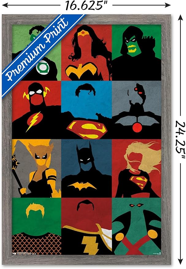 Trends International DC Comics - Justice League - Minimalist Wall Poster, 14.725" x 22.375", Barnwood Framed Version