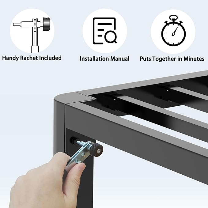 FUIOBYVV 12 Inch King Bed Frame with Rounded Corner and Headboard Hole Mattress Retainers 3500 LBS Metal Heavy Duty Steel Slats Support No Box Spring Needed Platform Noise Free Easy Assembly