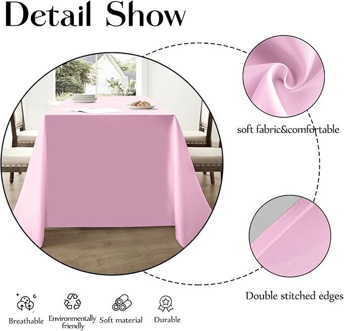 Rectangle Tablecloths 60x120 Inch 2 Pack Pink Tablecloth for 6ft Washable Decorative Linen Polyester Table Cloths for 8ft Dining Table Banquets Buffet Parties and Wedding