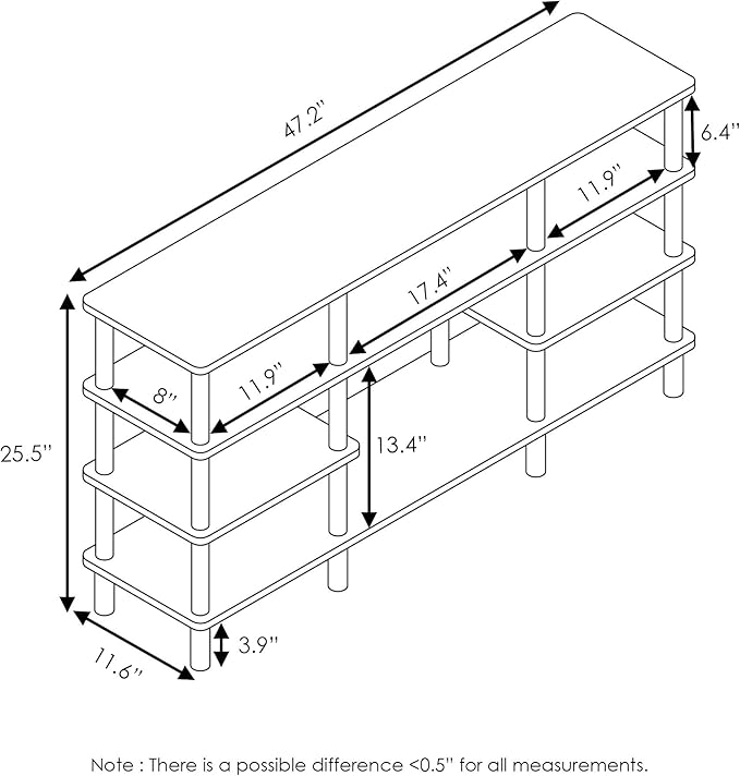 Furinno Turn-N-Tube 4-Tier Multipurpose Wide Shelf TV Stand, French Oak Grey/Black