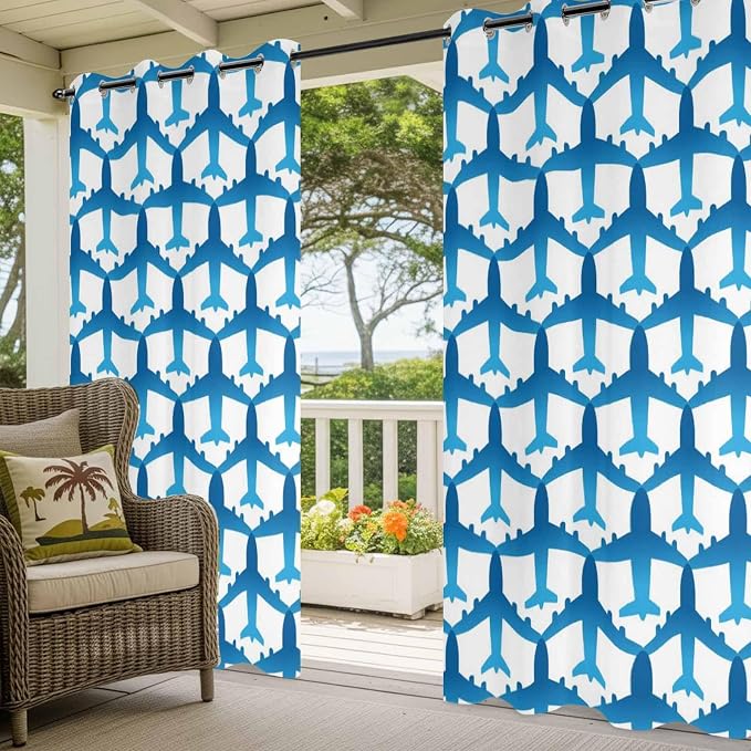 Blue Aircraft Waterproof Outdoor Curtains