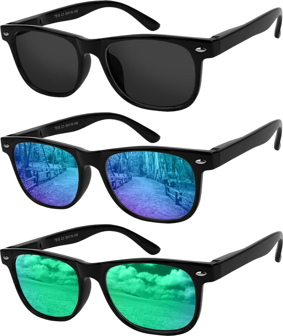 Yogo Vision Kids Sunglasses Polarized Frame Sunglasses for Kids Boys Girls (3 Pack Age 3-10)