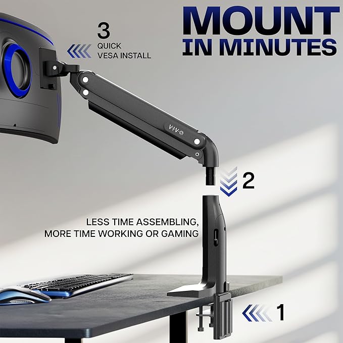 VIVO Aluminum Ultrawide Monitor Stand, Classic, Fits up to 49 inch Computer Screens, Single Articulating Pneumatic Arm, C-Clamp and Grommet Desk Mount, Max VESA 200x100, Black, STAND-V100H