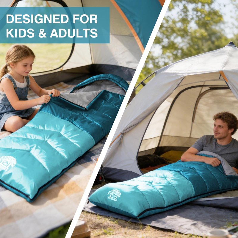Flantree Sleeping Bags for Adults & Kids for Camping Hiking Trips Warm Cool Weather, Lightweight and Waterproof with Compression Bag, 3-4 Season Indoors Outdoors Activities