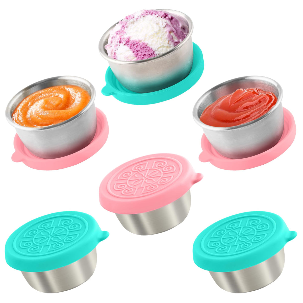 6x1.6 Oz Salad Dressing Containers With Lids, Small Leakproof Reusable Stainless Steel Salad Dressing Container To Go For Lunch Boxes,Sauce containers, Picnics,Travel Meal Prep And Kitchen Storage.