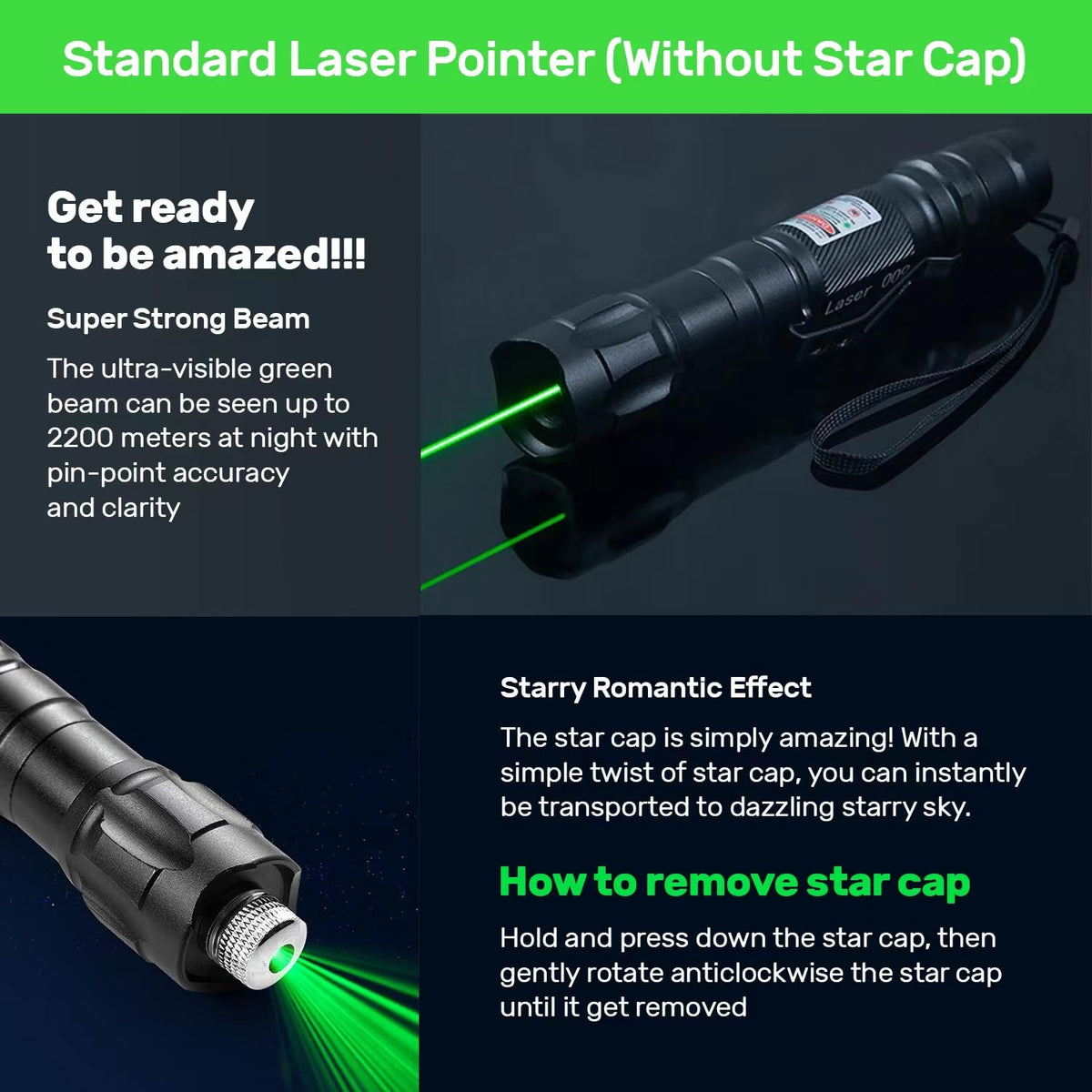 IVVTRYI Rechargeable Green Laser Pointer with one-Button on/Off