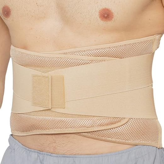 NeoTech Care Adjustable Compression Wide Back Brace Lumbar Support Belt (Beige, Size L)