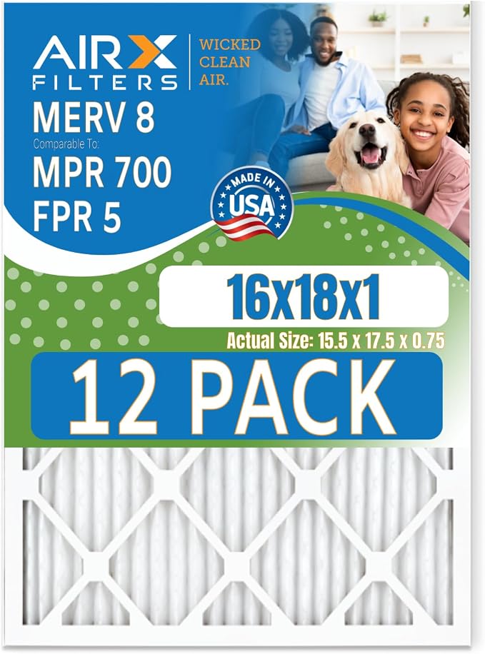 16x18x1 Air Filter MERV 8 Rating, 12 Pack of Furnace Filters Comparable to MPR