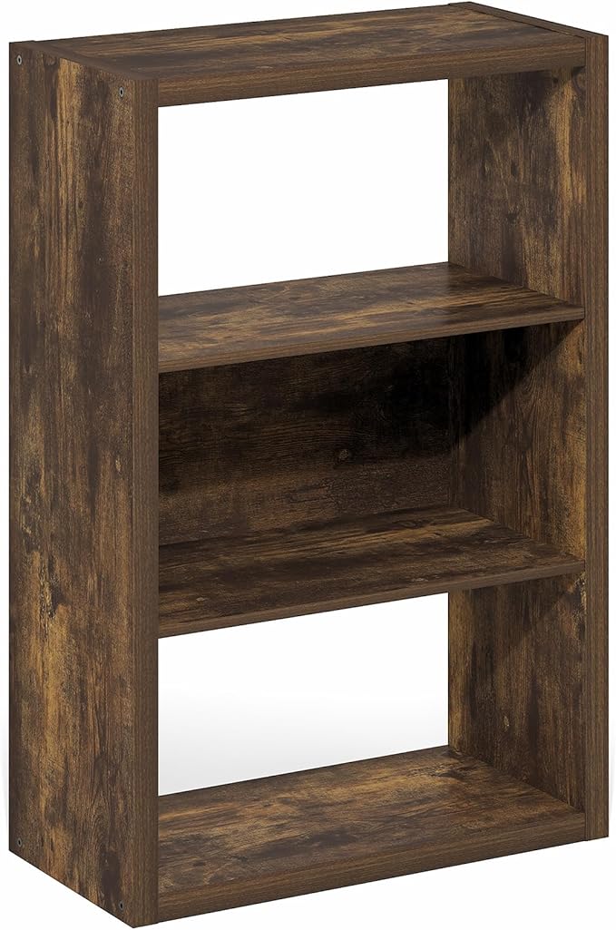 Furinno Viola Book Shelf, 3-Tier Bookshelf, Extra Thick Frame Bookcase with Open Shelf, Open Back Design, 11.3" x 23.2" x 35.9", for Living Room, Bedroom, Home Office, Amber Pine