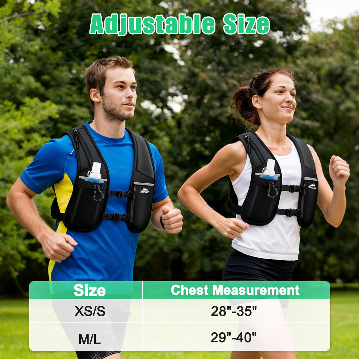 Running Vest, Hydration Backpack with 500ml Water Bladder Adjustable Chest Straps Reflective Strip Design Lightweight Breathable Great for Women Men Run/Hiking/Cycling/Climbing (Black, X-Small-Small)