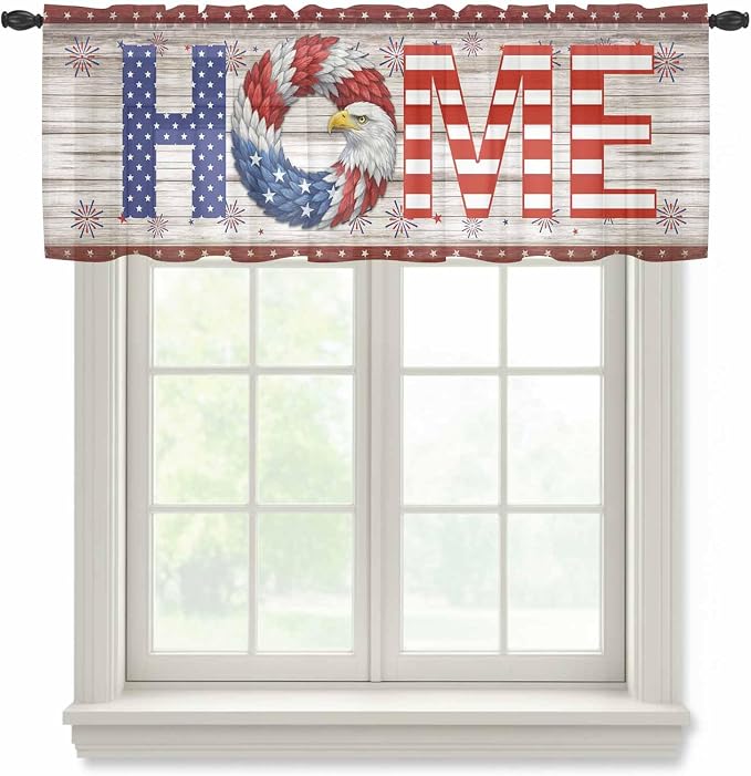 4th of July Sheer Valances for Windows 54"x18", Light Filtering Kitchen