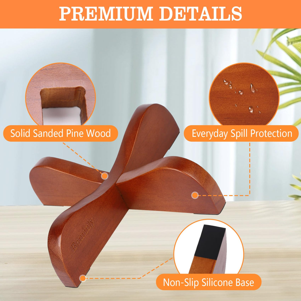 Banrinly 2-Pack Wooden Ball Display Stand - Solid Wood Sports Ball Holder for Football, Basketball, Rugby, Soccer, Volleyball Memorabilia - Premium Ball Display Case Base